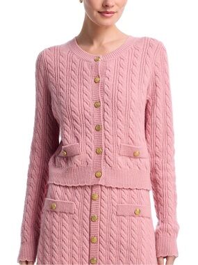NWT LoveShackFancy Eugenie Cashmere and Wool Cable Knit Cardigan Pink Size L